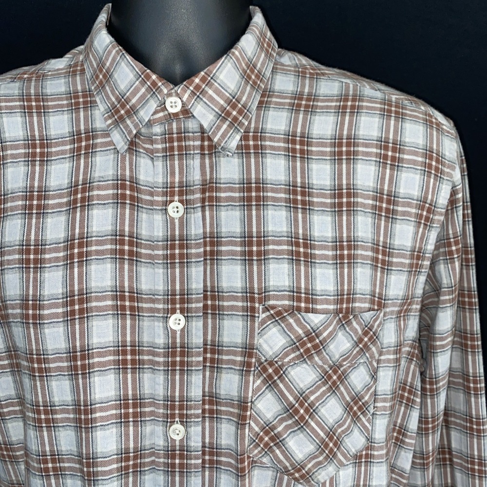 Billy Reid Gray Plaid Standard‎ Fit Flannel Long Sleeve Buttonup Shirt Size L